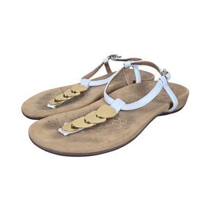 Vionic Rest Miami Sandals Sz 7 Leather White Gold Thong T-Strap Comfort
